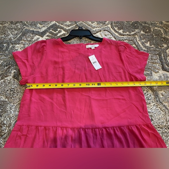 Ann Taylor Loft Peplum Blouse New Pink Lightweight Medium Buttons Summer - Picture 8 of 8